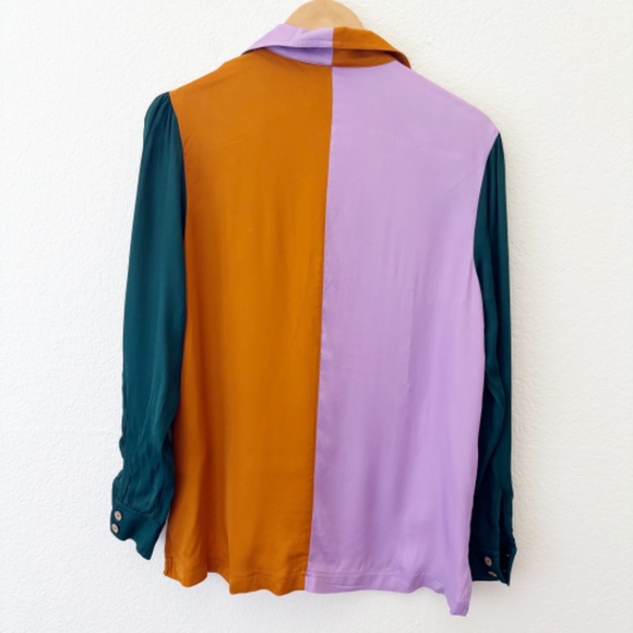FARM Rio Colorblock Puffed Sleeve button down top Size Small EUC - Picture 6 of 11